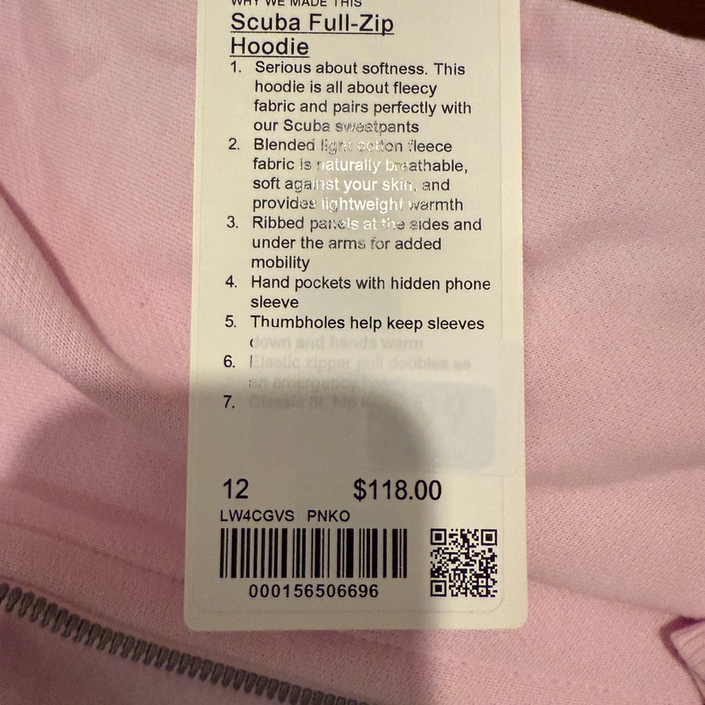 NWT $138 LULULEMON Pink Organza Scuba Full Zip Hoodie Jacket 8, 10, 12 - Picture 13 of 16
